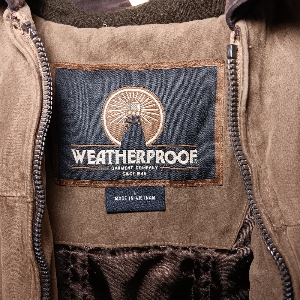 WeatherProof Large men's jacket brown faux suede zip buttons cuffs - Picture 7 of 12